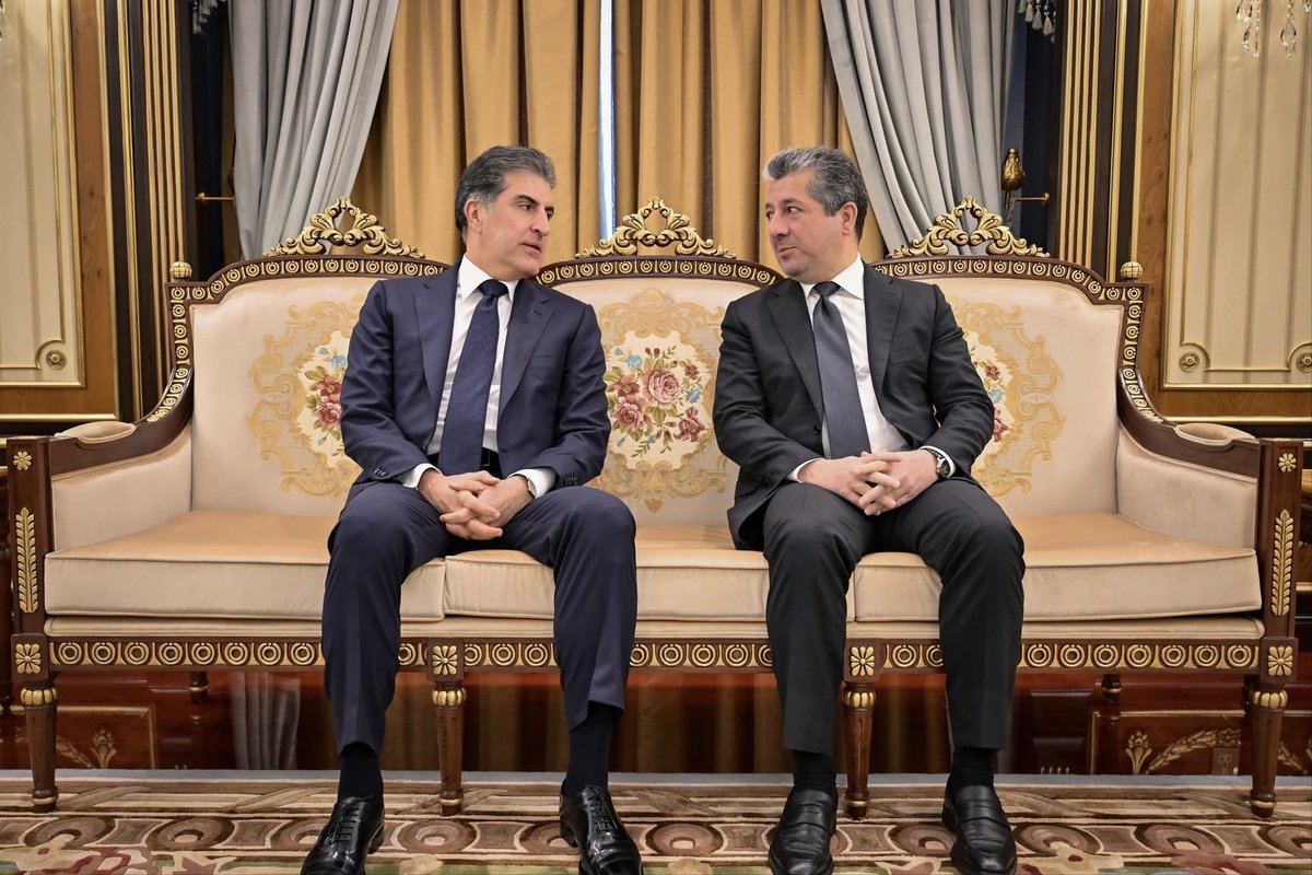EchoKurd's tweet photo. A photo from today of Nechirvan Barzani, President of the Kurdistan Region, and Masrour Barzani, Prime Minister of the Kurdistan Region, at the Presidency of the Kurdistan Region.

#kurdistan #president https://t.co/XbdwSXmgz3