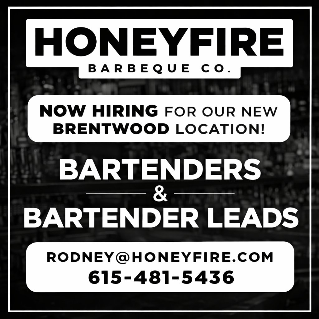 🔥 HoneyFire BBQ is growing! We’re opening our new Brentwood location and hiring Bartender &amp; Lead Bartender. If you love great BBQ and a fast-paced team, we’d love to hear from you.

Apply: rodney@honeyfire.com
615-481-5436

#HoneyFireBBQ #NowHiring #BrentwoodTN #BartenderJobs