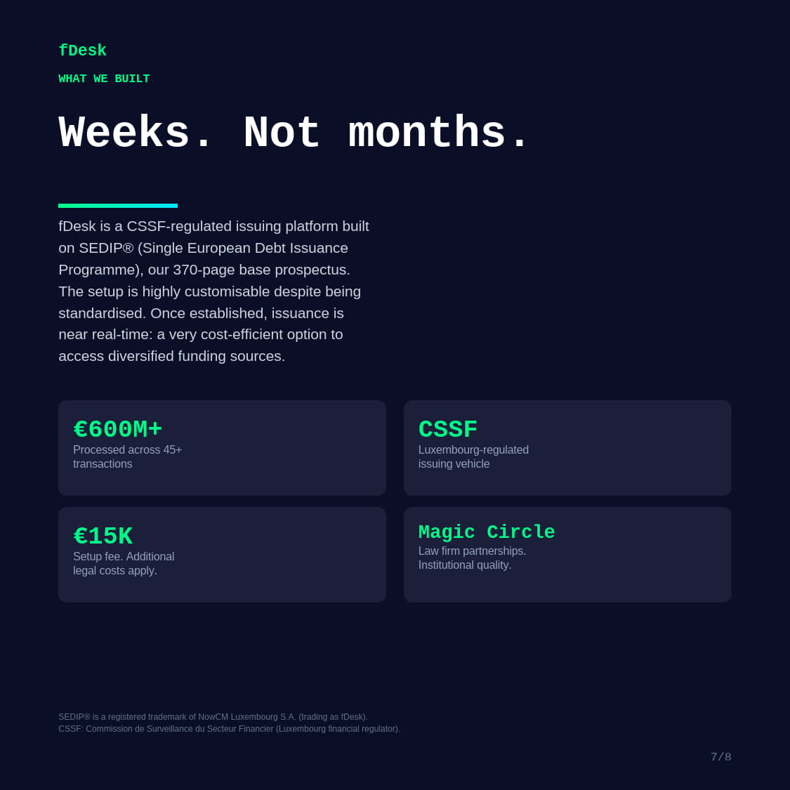 fdesk_tech's tweet photo. Bond markets offer a structural alternative. Pricing set by investor competition, not one bank's capital formula.

We built fDesk for this. CSSF-regulated. SEDIP® framework. €600M+ processed. Weeks, not months.

Full blog post: https://t.co/Xi3nmp88sJ https://t.co/KR3XA96Jt3