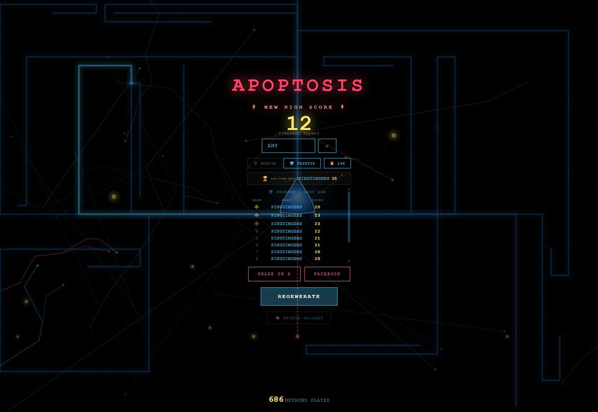 Working on Neuron Snake mobile app for ios and android! Upgrading global leaderboard &amp; logo.

NEURON is like snake, but a neuron. Make synapses, don't cross branches. Inspired by beautiful branching dendrites of pyramidal neurons, the main excitatory cells of the human brain⚡️