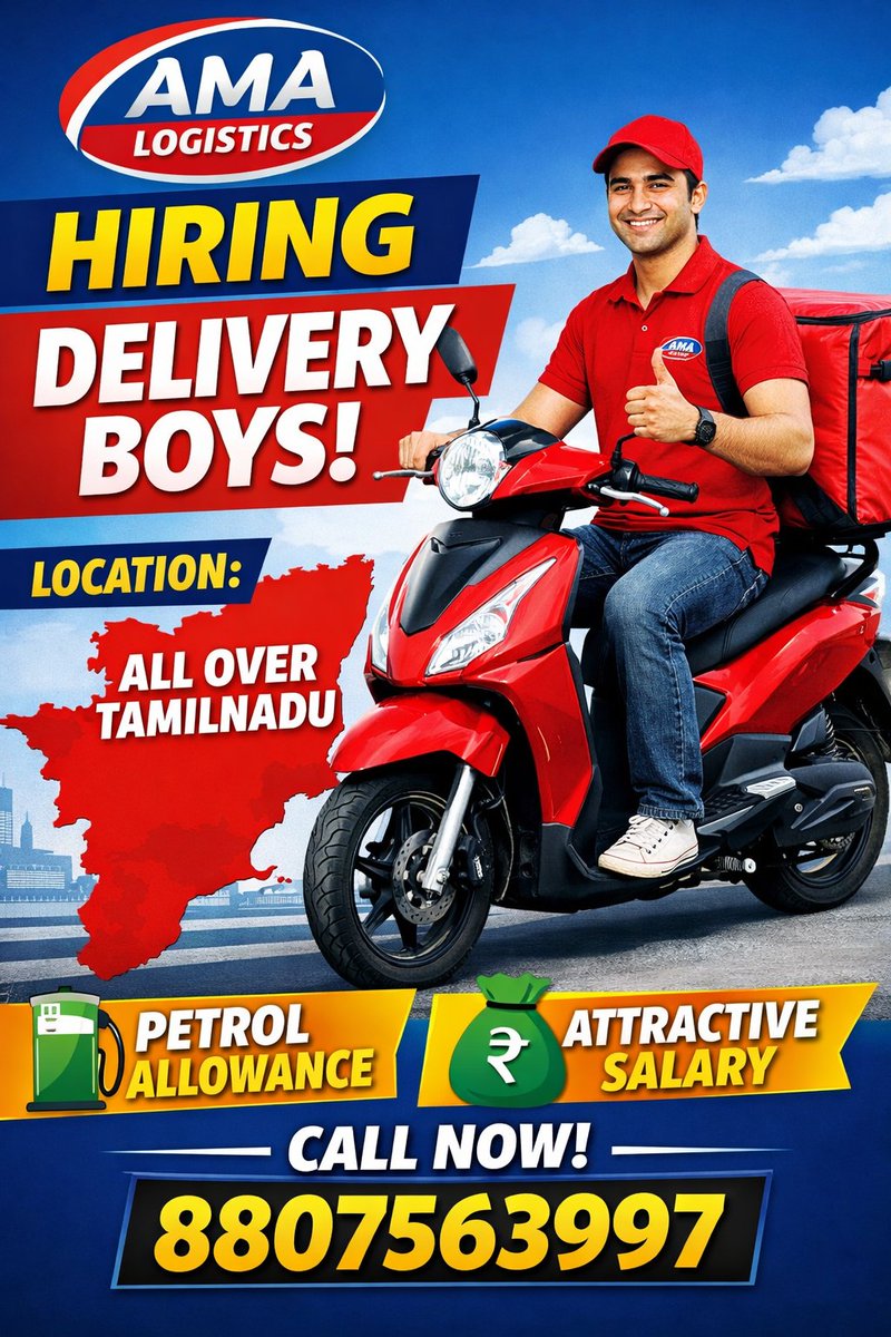 LogisticsA3958's tweet image. Call and Whatsapp : 8807563997

Grab the opportunity ☺️

#tamilnadu
#deliveryjob
#hiringalert
#hiring 
#trendingnow 

Thank you for visiting our page ☺️✨