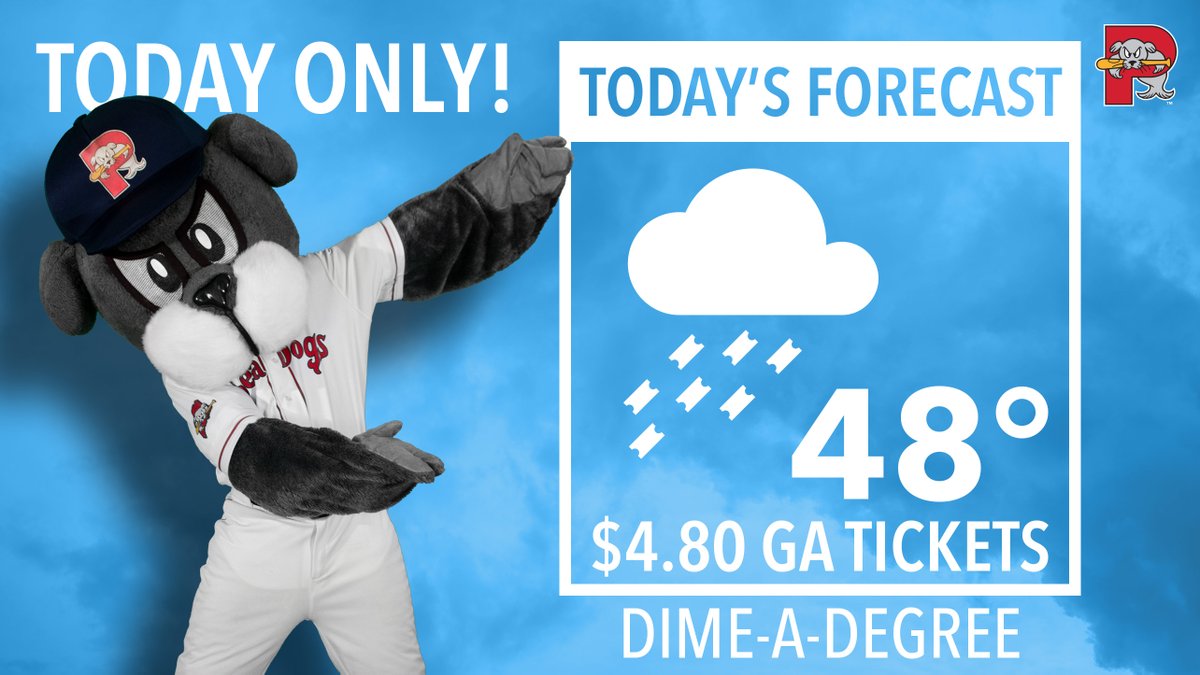 PortlandSeaDogs's tweet photo. SURPRISE! IT'S DIME-A-DEGREE DAY!!

Purchase General Admission tickets for just $4.80! TODAY ONLY!

🎟️ https://t.co/I0t2ZImgRJ https://t.co/Nhe2PCNhMp