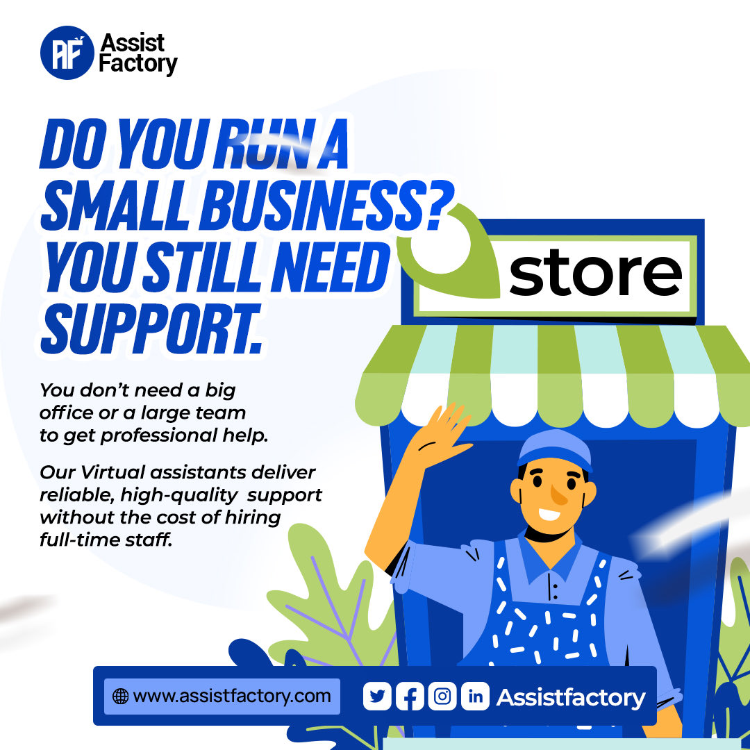 assistfactory_'s tweet photo. Small business does not mean small support.

You do not need a full time team to run things professionally. You just need the right VA.

Visit https://t.co/AUAe89Cda9 to get started. https://t.co/1Z4ccCjr8H