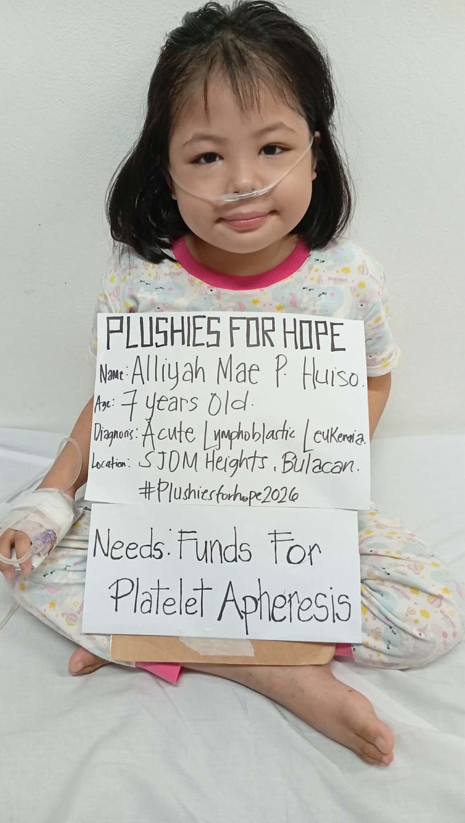PlushiesForHope's tweet photo. Urgent need of donors - PLEASE SHARE 
Blooms and X community please help this little warrior
We need donors for Alliyah's platelet aphresis. We need ₱7000 po. As of the moment, her platelet count is 10 and she needs aphresis as soon as possible. 

Please donate any amount here 
GCASH/MAYA: 09152756371    
PayPal: https://t.co/iyoyeImHxj 
BDO: 001040260983    
BPI: 4739504334    
UnionBank: 109667410351