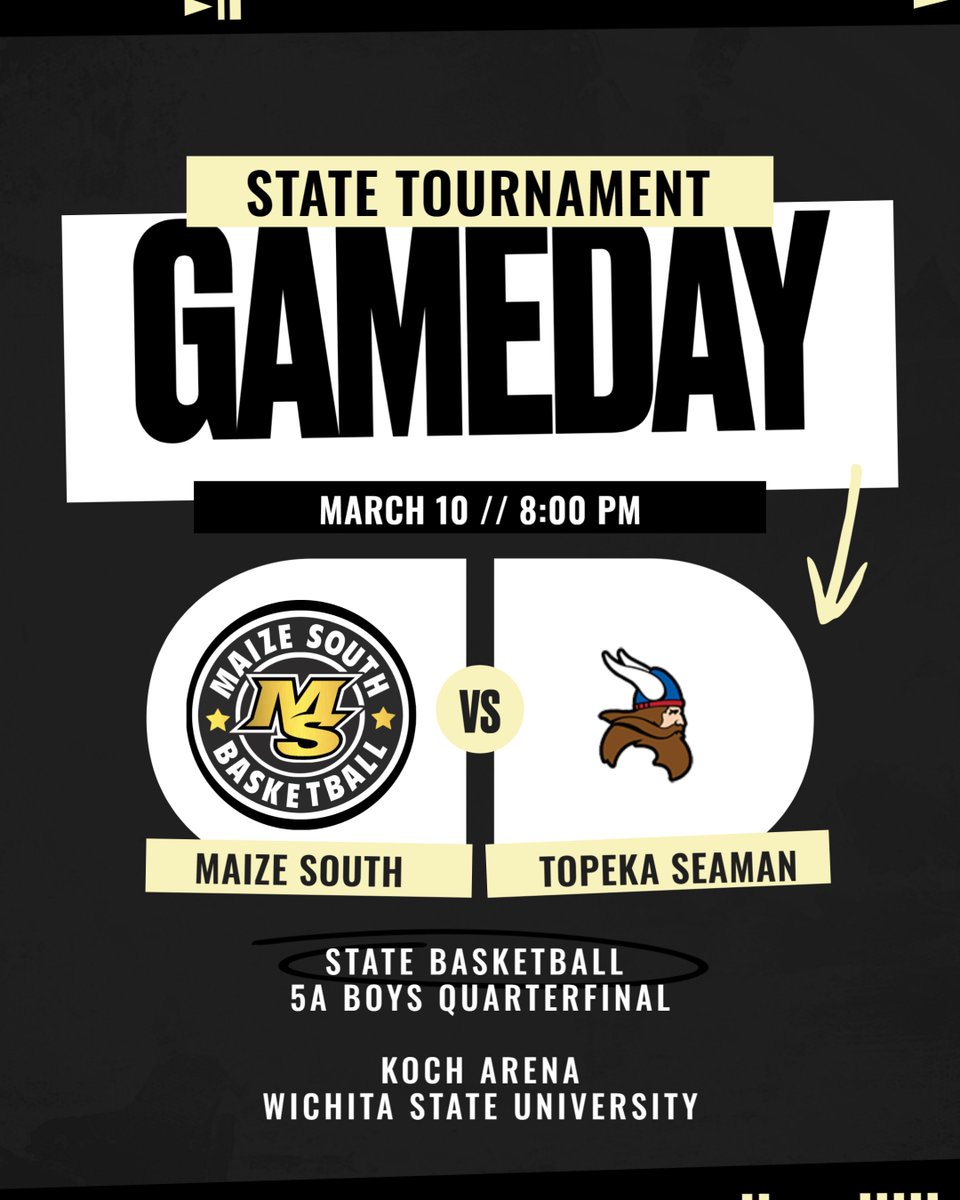 MaverickBuckets's tweet photo. STATE BASKETBALL GAMEDAY!! See you at Koch Arena tonight, Maverick Fans!! Maize South takes on Topeka Seaman at 8pm with a trip to the Final 4 on the line! #LETSGOMAVS #MAVSUP 🤘🤘🏀🏀💪💪
First 50 students get in Free with ID!!
Tipoff: 8PM
📺: NFHS Network
📻: KGSO https://t.co/lGaQulUtwc
