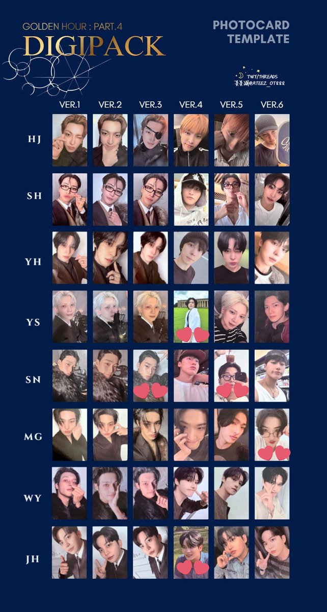 ATEEZ Golden hour part.4 トレカ 交換

【譲】画像①
【求】💕のもの 
ヨサン サン ユノ ミンギ ウヨン ジョンホ

郵送希望📮
QRは同種(未使用)
それ以外は異種可⭕️