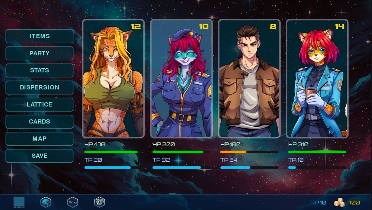 OmegaStormX's tweet photo. Party Selection all done, there are 100+ characters in the game, 150 NPCs, and about 30 playable characters, 15 main,  all with high quality art, pixelart for their sprites and coded up . https://t.co/ZCY1osUt0N
