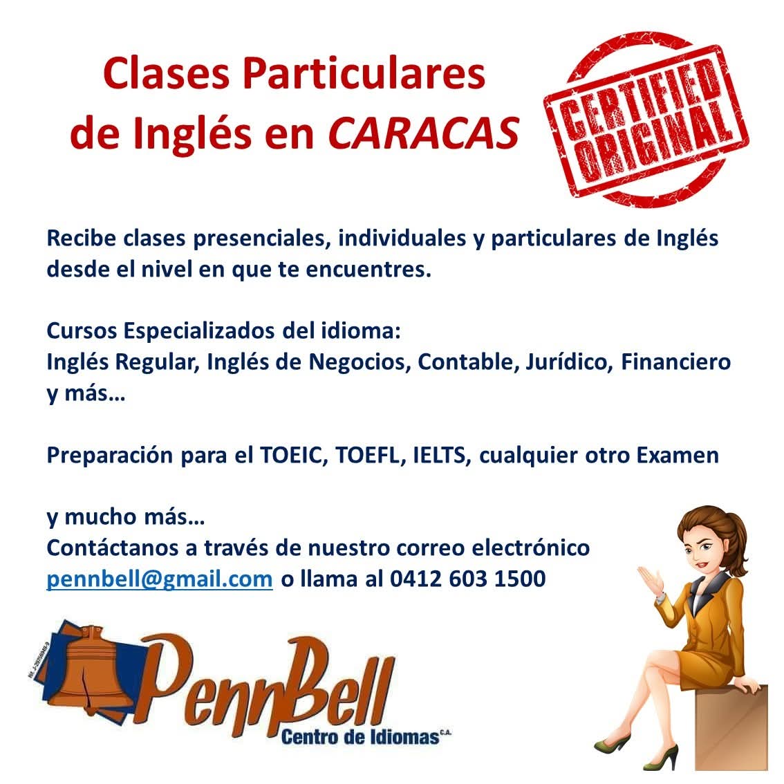Amigos, necesito de su ayuda (un RT y me gusta). Tengo pocos alumnos en este momento y yo mantengo mi hogar. Se los agradecería mucho. 🙏

🔴 Profesora de inglés certificada con más de 25 años de experiencia ofrece CLASES PARTÍCULARES DE INGLÉS ONLINE.

#WhatsApp+584126031500