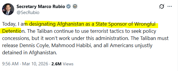 امریکہ نے افغانستان کی ریاست کو اچانک دہشت گرد ریاست قرار دے دیا۔۔۔۔باقی سمجھ دار ہیں آپ