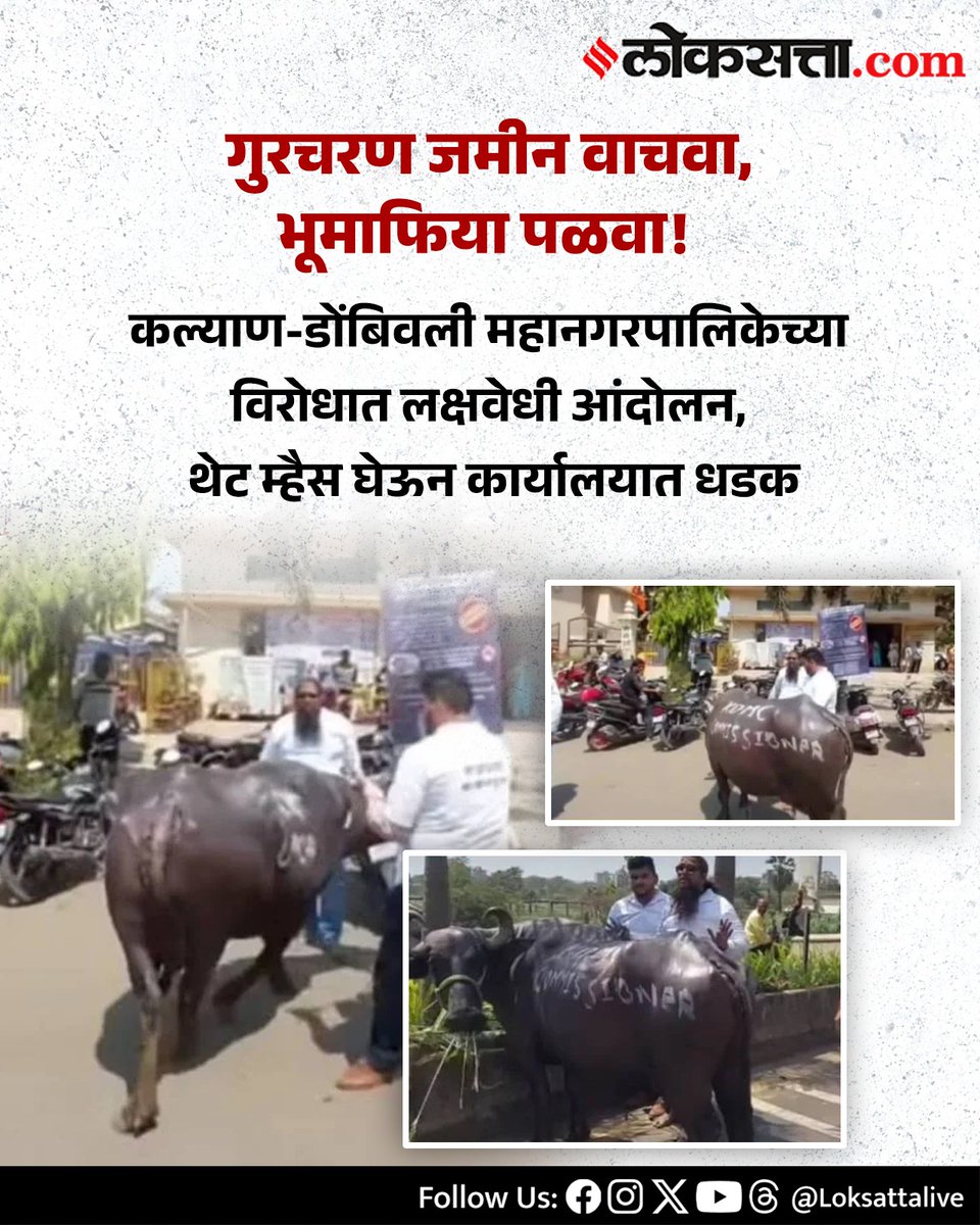 LoksattaLive's tweet photo. कल्याण-डोंबिवली महानगरपालिकेच्या विरोधात लक्षवेधी आंदोलन, थेट म्हैस घेऊन कार्यालयात धडक
https://t.co/HTgMJtEbzB< येथे वाचा सविस्तर वृत्त
#buffaloprotest #dombivlimunicipalcorporation https://t.co/Ba4FW2kAZJ