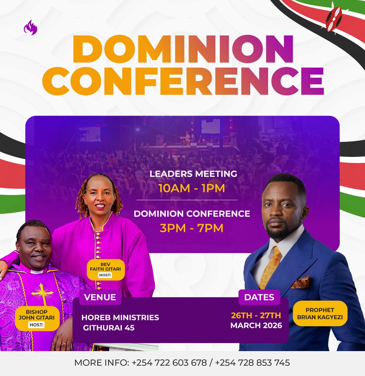 We are honored, as a nation, to host The Chariot Prophet Brian Kagyezi as we gather around Jesus Christ. What a time for Kenya 

Nothing is impossible in His presence.
Christ will be seen, heard, and glorified.

See you there!
#PneumaFellowship
#DominionConference