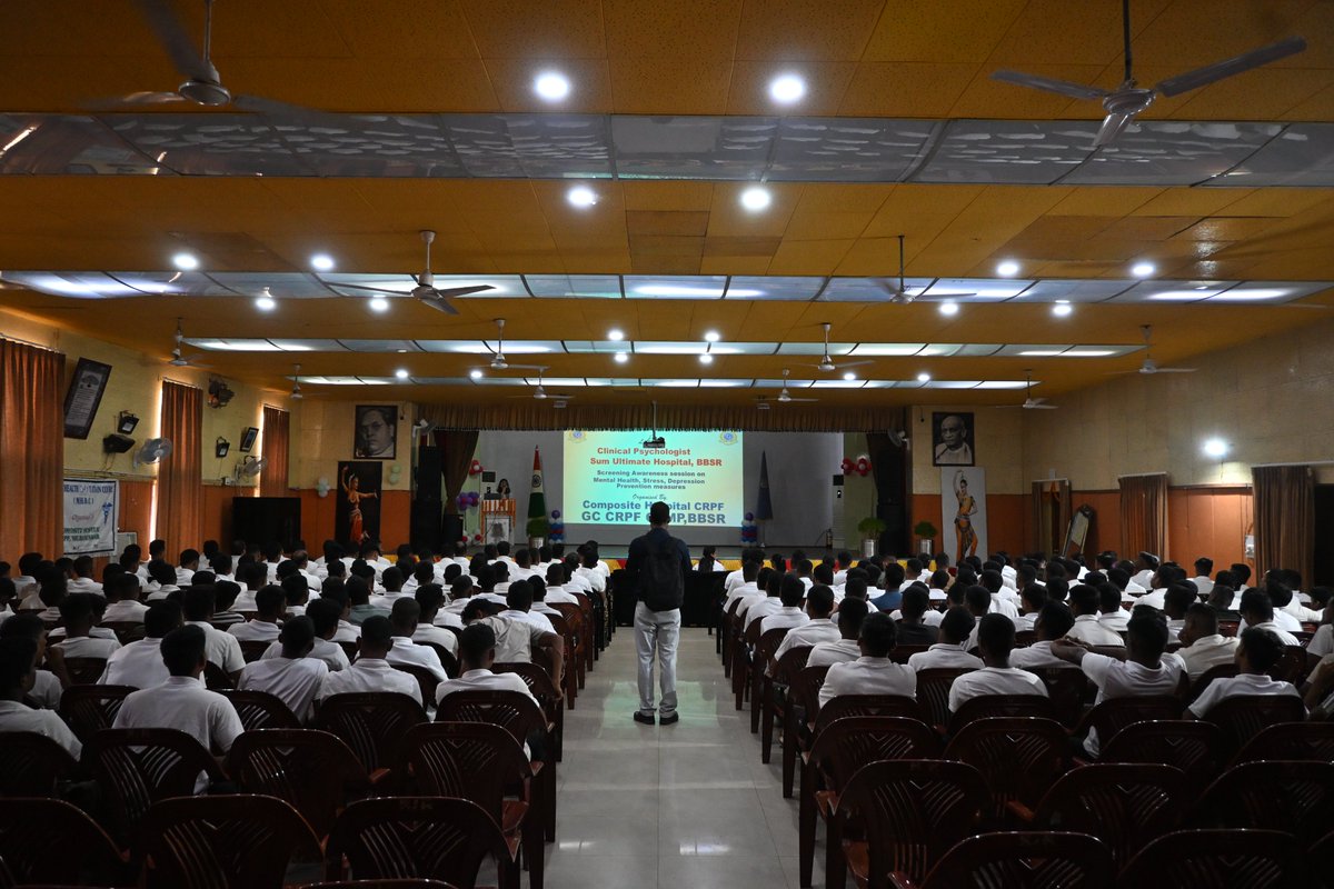 BbsrCh's tweet photo. #CHBBSR was organised  Mental health, with special mention about stress, Anxiety, Sleep deprivation and addiction and also breathing exercise, Grounding exercise and PMR exercise by Khusbu Lenka, Clinical Physiologist, Sum ultimate Hospital, BBSR at GC CRPF recreation room BBSR. https://t.co/5OKK32K9FN
