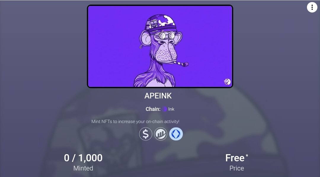 AirdropBangla24's tweet photo. 🚀 APEINK @inkonchain NFT Mint Event! 
🎉 Total NFT : Only 1,000 NFT 😱

👉 Mint Link : https://t.co/X5wCKryvr2

🔹 Complete Social Task
🔹 Mint NFT [Limited 1 Per Wallet]
🔹 Done 

 ✨ Mint NFTs to increase your on-chain activity! https://t.co/q5qOqcEr3v