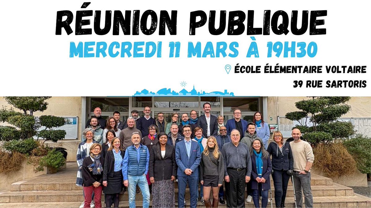 campionjf's tweet photo. 🚨 RÉUNION PUBLIQUE : VENEZ NOMBREUX🚨

À l’approche du scrutin, la liste Esprit Village vous invite à sa grande réunion publique de fin de campagne :

📅 Mercredi 11 mars 2026  
🕢 À 19h30  
📍 École élémentaire Voltaire – 39 rue Sartoris  
Cette soirée sera un moment fort. https://t.co/uuHVeiorzd
