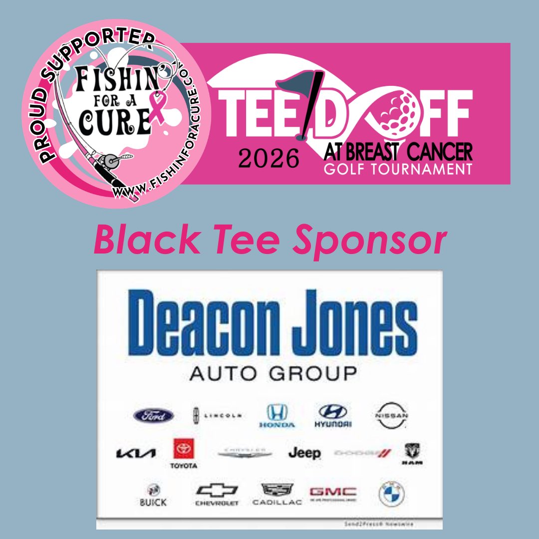 KT_Fishin4acure's tweet photo. We are proud to introduce Deacon Jones Auto Group, UNC Health Lenoir, and Field Controls as a $2,000 Black Tee Sponsor for FFAC’s 5th Annual Tee’d Off At Breast Cancer Charity Golf Tournament. Thank you for standing with us in the fight against cancer. https://t.co/BS7VejW8gZ
