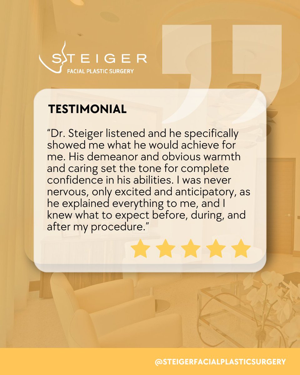 DrJacobSteiger's tweet image. The best results start with care. ✨ Dr. Steiger listened, guided, and made this patient feel confident every step of the way. 💛

#AgedWithPerfection #TestimonialTuesday #PatientLove