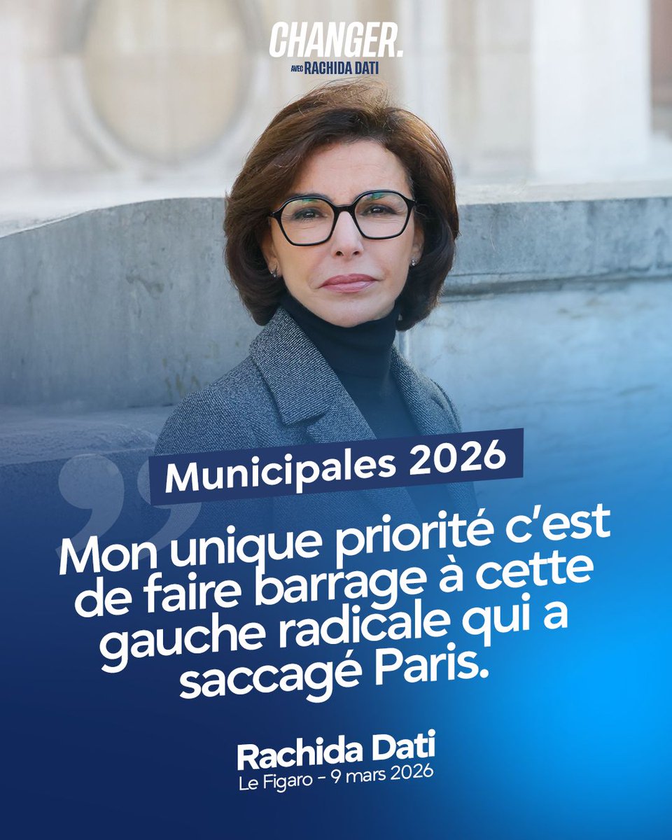 datirachida's tweet photo. Aucune autre candidature que la mienne n'est capable de rassembler une majorité de Parisiens pour gagner.

J'en appelle à la responsabilité des électeurs parisiens: voulez-vous gagner ou prendre le risque de reconduire l’équipe Hidalgo, en pire? https://t.co/Ar7tnn4h7e