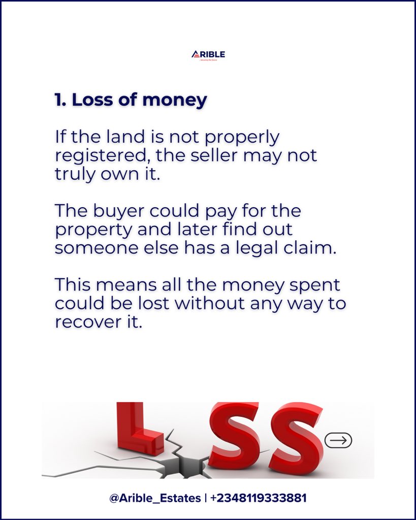 Arible_Estates's tweet image. Selling unregistered land can come with serious legal consequences. Know the risks before making a move. ⚠️

#knowledgeiskey
#AribleGroup
#realestate
#viralpost2026シ