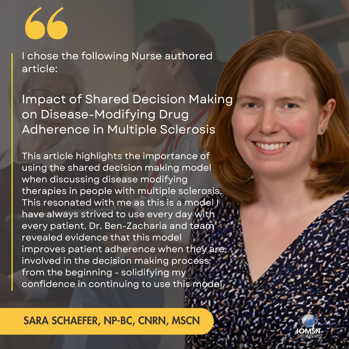 iamIOMSN's tweet photo. Impact of Shared Decision Making on Disease-Modifying Drug Adherence in Multiple Sclerosis
https://t.co/kNnSOGgJPL
Authors:
Aliza Ben-Zacharia, Meagan Adamson, Allison Boyd, Paula Hardeman, Jennifer Smrtka, Bryan Walker, Tracy Walker
#MSNursesWhoPublish #caughtyoucaringiomsn https://t.co/cXtSSMKqDQ