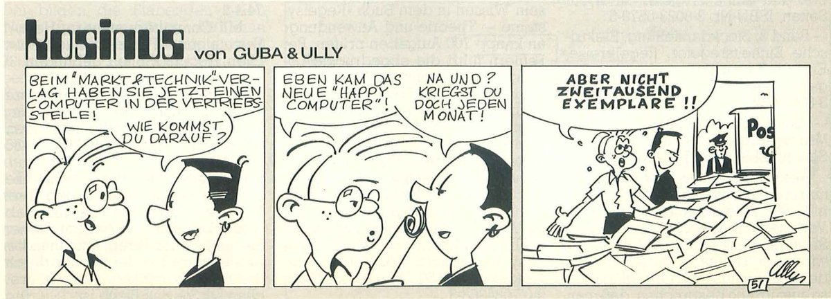 Retrojournal_de's tweet image. Computer in der Vertriebsstelle…
„Na und? Den kriegst du doch jeden Monat!“
„Aber nicht zweitausend Exemplare!! 😅
Ein schöner Kosinus-Comic aus der 80er-Computerpresse.
Gute Nacht aus der Retro-Computerwelt. 🌙

#Retrocomputing #80er #HappyComputer #Retrojournal