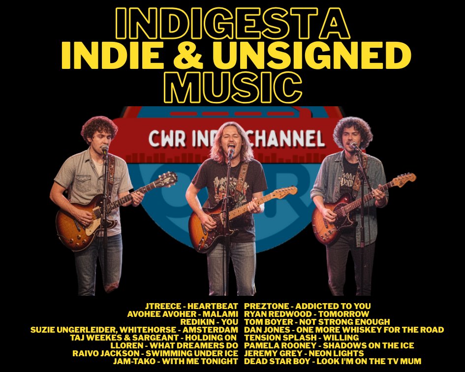 catorwebradio's tweet photo. #NowPlaying #Indigesta
@jtreece25
#AvoheeAvoher
#RedikinBand
#SuzieUngerleider
@TajWeekes
#Lloren
#RaivoJackson
#Jam-Tako
#Preztone
@RyanRedwood58
#TomBoyer
#DanJones
#TensionSplash
#PamelaRooney
Jeremy Grey
#DeadStarBoy https://t.co/AXxAY3EELb