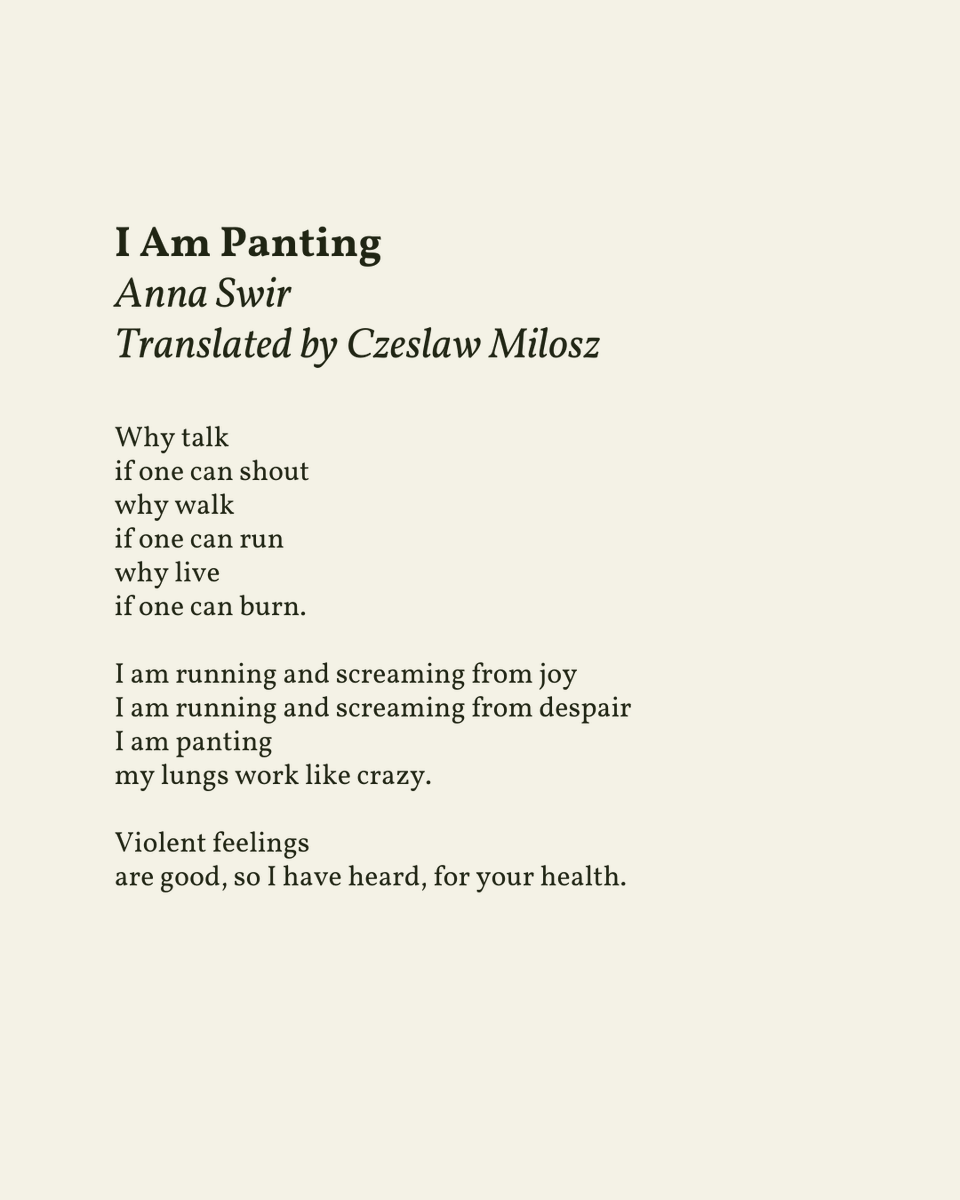 readalittlepoem's tweet photo. “Violent feelings / are good, so I have heard, for your health.”

— Anna Swir https://t.co/JbVGDXjA2j
