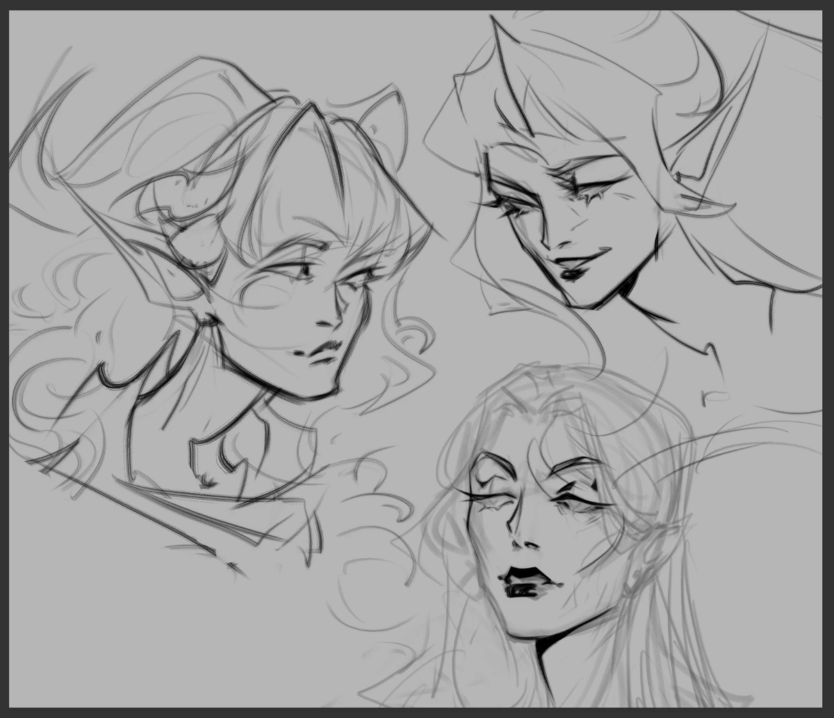 Some sketch of the ladies for the comm 🤍🖋️ 
[in progress ]  

#commission #oc #art 