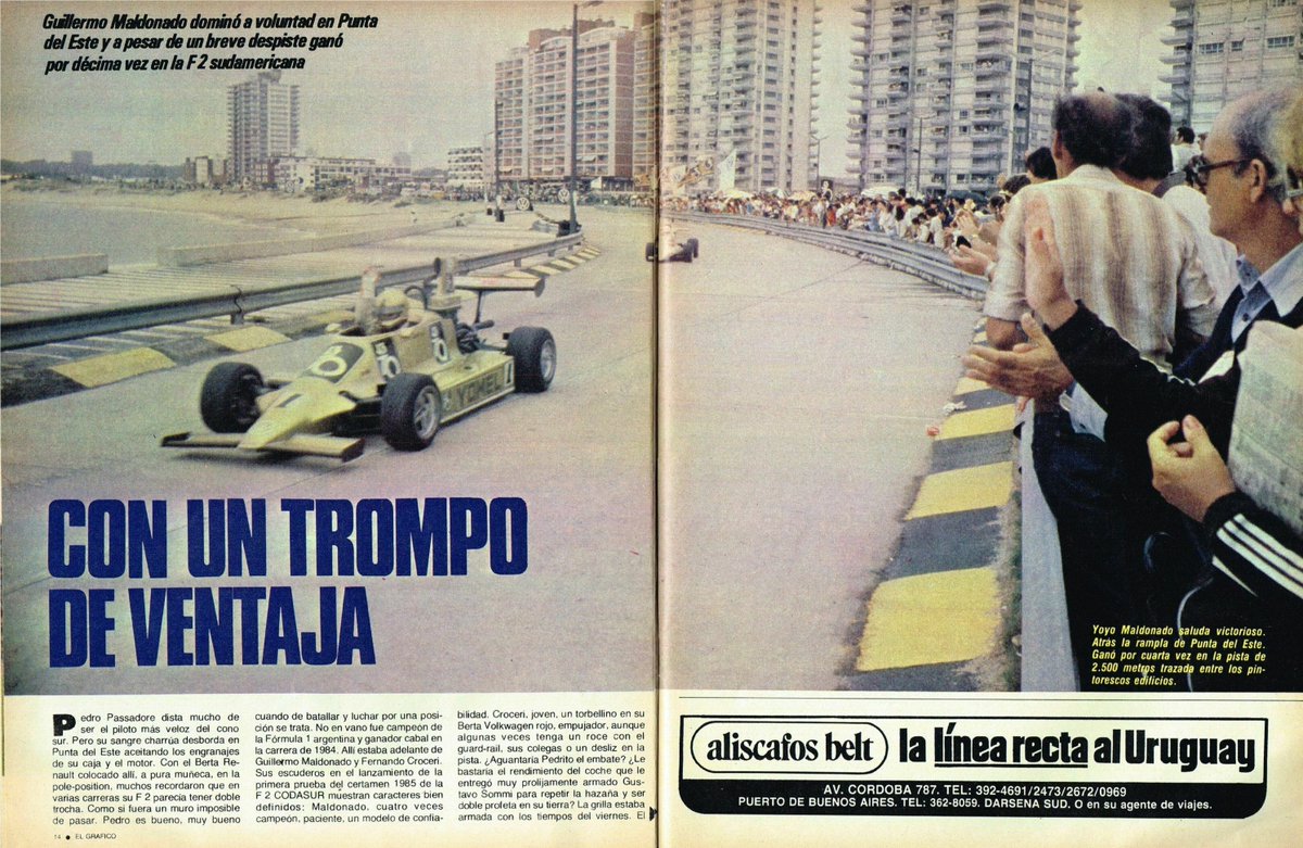 PatoG82's tweet photo. 10 de Marzo de 1985. La F2 Codasur iniciaba la temporada en Punta del Este 🇺🇾
Se empleaba el circuito urbano de 2500 metros. Podio:
1° - Guillermo Maldonado (Berta/VW)(R/V) a 111.324 kph ⏱️
2° - Pedro Passadore (Berta/Renault)(Pole)
3° - Fernando Croceri (Berta/VW)
El Gráfico https://t.co/HDxmFI1JzA