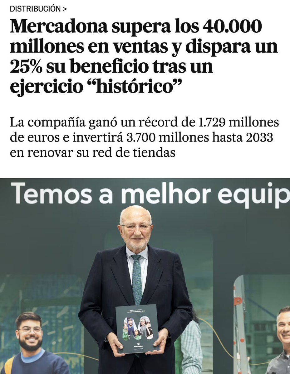 En la misma rueda de prensa Roig anuncia beneficios récord, pide que les bajen los impuestos y prevé que va a tener que subir los precios de los alimentos. 
Son insaciables. Unos chupasangre.