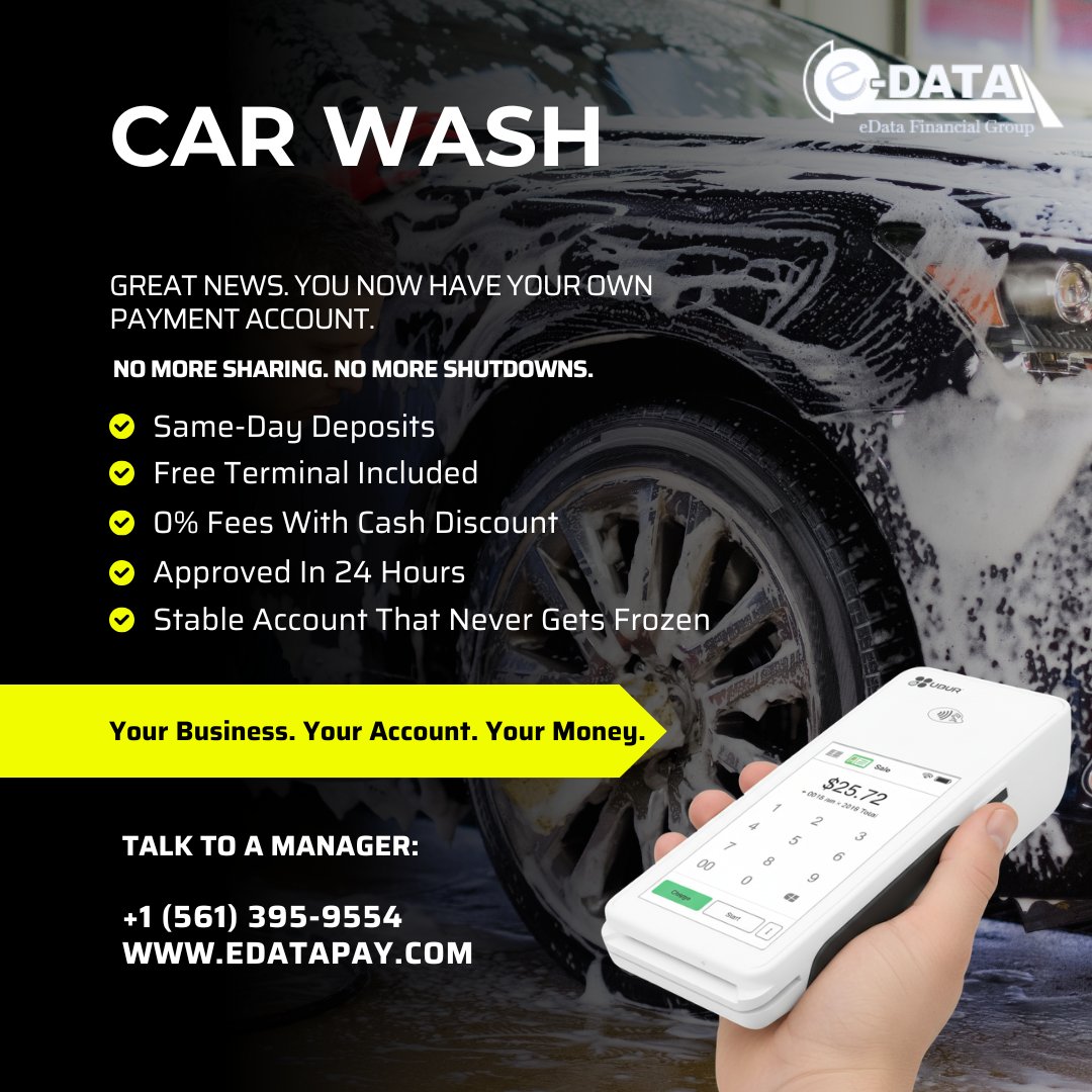 Great news for every car wash owner reading this.
A lot of payment companies group small businesses into one big shared account. That means if something goes wrong with another business in that group your account gets affected too. Your money gets held. Your sales stop process...