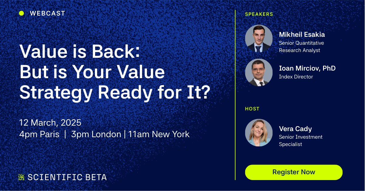 ScientificBeta's tweet photo. 💻 Webinar: Value is Back: But is Your Value Strategy Ready for It?

🔗 Register 👉https://t.co/yFckui4Ak3

#ValueInvesting #MarketInsights #InvestmentStrategy #InvestmentResearch https://t.co/TNx2etUHtn
