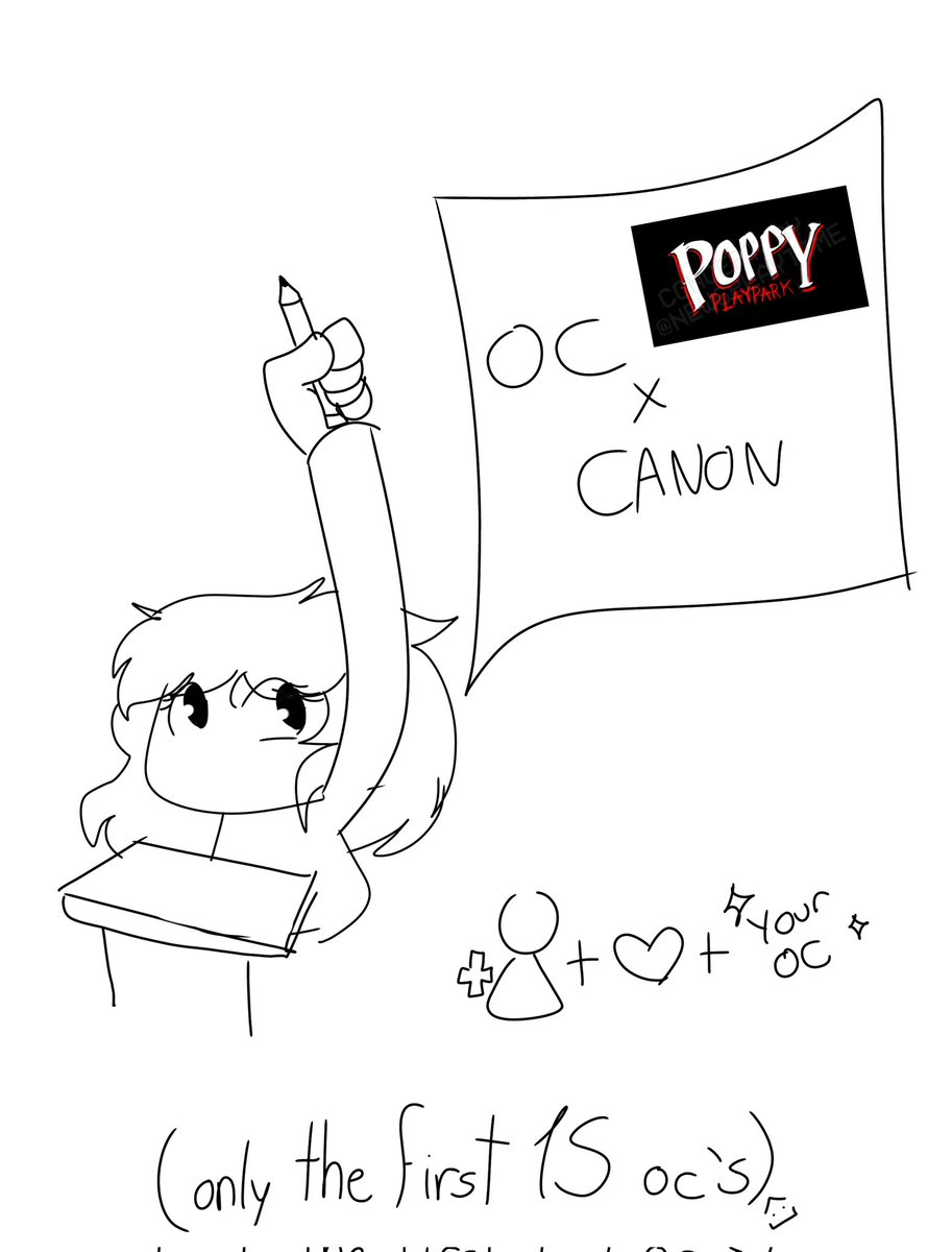 I'm going to draw your OC (from Poppy Playtime)with a canon character from Poppy Playtime!
You must send me your OC and, if you want a Pinterest base for the drawing, let me know in this post ^^
only the first 15 people ^^

#PoppyPlaytimeChaper4 #poppyplaytime #oc #draw
#ocxcanon