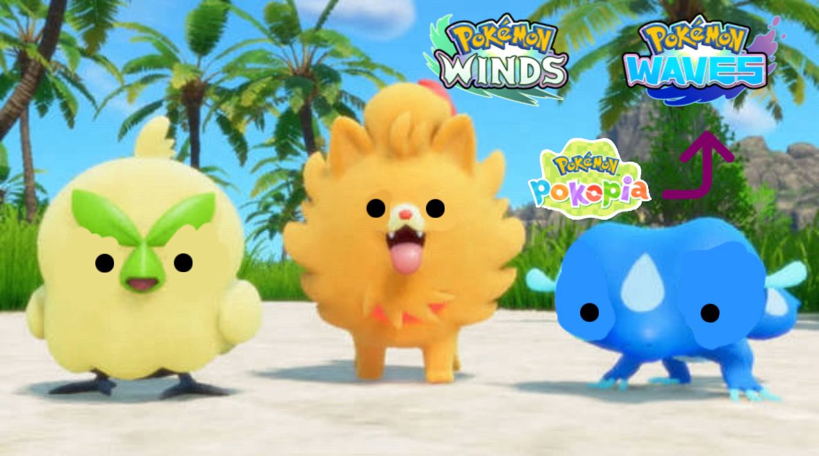 RaraStompy's tweet photo. What if the Pokémon from Winds and Waves got in contact with the ditto from Pokopia? https://t.co/SSBgDFTZmK