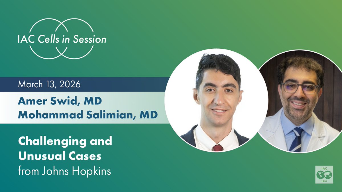 IACytology's tweet photo. Kind reminder for #IACmembers: This Fri, 13. March, we will host another #IACcellsInSession at 08:00 AM EST (14:00 CET): Challenging & Unusual Cases from Johns Hopkins. Our hosts are Dr. @AmerSwid & Dr. Mohammad Salimian https://t.co/aGiOHVxYQY https://t.co/vyMtuzY2lb
