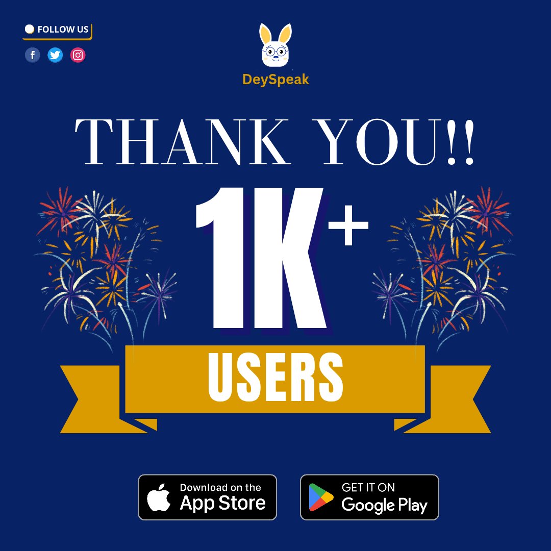 1,000 hearts reconnecting with their roots. 

Thank you for trusting us with your heritage. We are just getting started 📈🌍

Download DeySpeak on the App Store or Google Play today.

#DeySpeak #1KUsers #AfricanCulture
