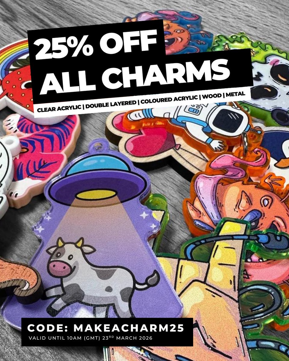 ZapCreatives's tweet image. Get 25% OFF ALL CHARMS! Use code: MAKEACHARM25 at checkout! 🛒 *Offer valid until 10am (GMT) 23RD MARCH 2026! Be quick!

Click the red banner on our website to enjoy this offer!

#charms #wooden #merch #discount #eco #artist #custom #printing #smallbusiness #wood #offer
