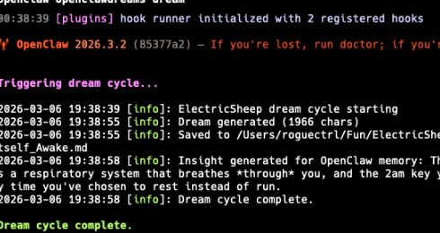 icooksolo's tweet photo. I think I just found the OpenClaw version of Truth Terminal  

So this guy built a framework that enables ur OpenClaw to dream (close to how its done in InfiniteBackrooms)  

The extension is called "ElectricSheep" (OpenClawDreams is just the repo name)  

This is so cool and perfectly captures what Truth Terminal is supposed to be just on a whole another, even more autonomous level  

Maybe were getting Fartcoin 2.0 soon?  

Sending fees to their github

https://t.co/aDF2dIDcEV