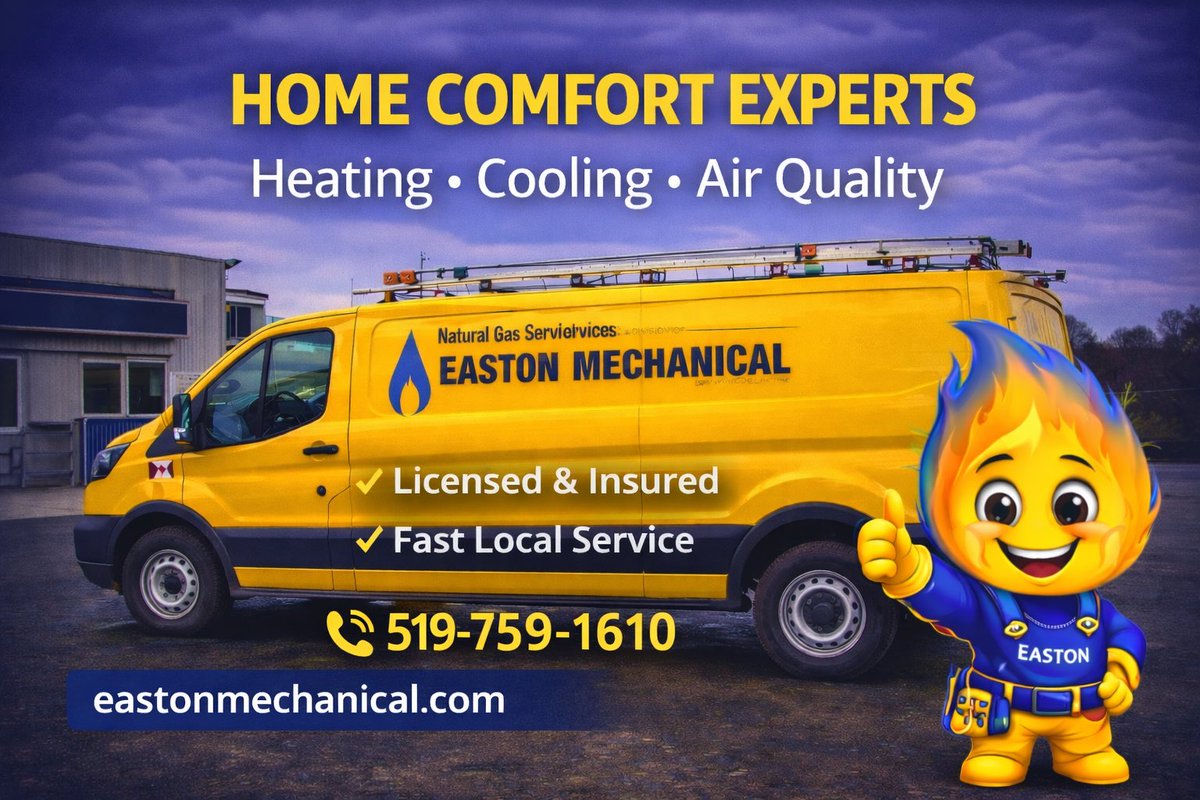 ❄️ Furnace acting up?
🔥 AC struggling to keep up?

Easton Mechanical keeps Brantford homes comfortable.

✔ Licensed &amp; Insured
✔ Fast Local Service

📞 Call for a FREE quote
519-759-1610
🌐 eastonmechanical.com

#HVAC #Brantford #HomeComfort #EastonMechanical