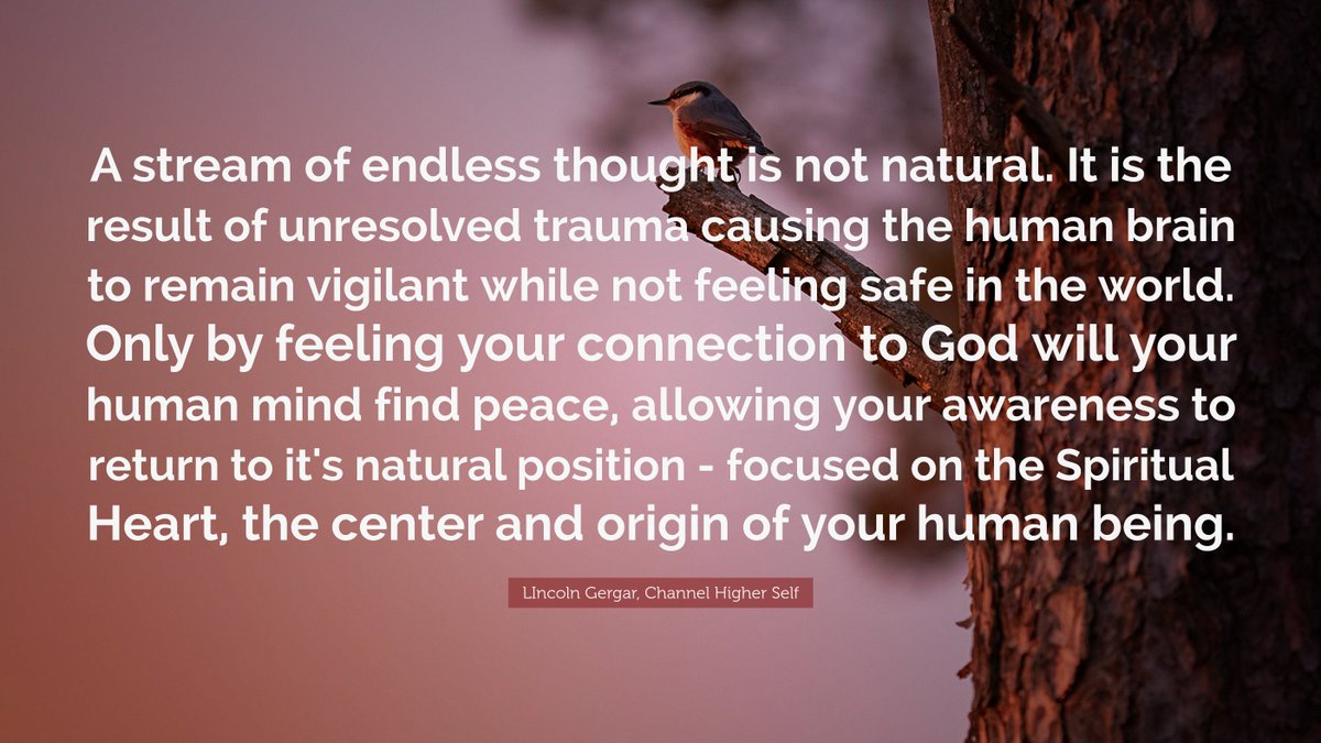 channelhighself's tweet image. "A stream of endless thought is not natural. It is the result of unresolved trauma causing the human brain to..." - Lincoln Gergar, Channel Higher Self

#heartcentered #awakeningconsciousness #higherself #innerpeace #emotinalintelligence #traumahealing #Dzogchen #enlightened