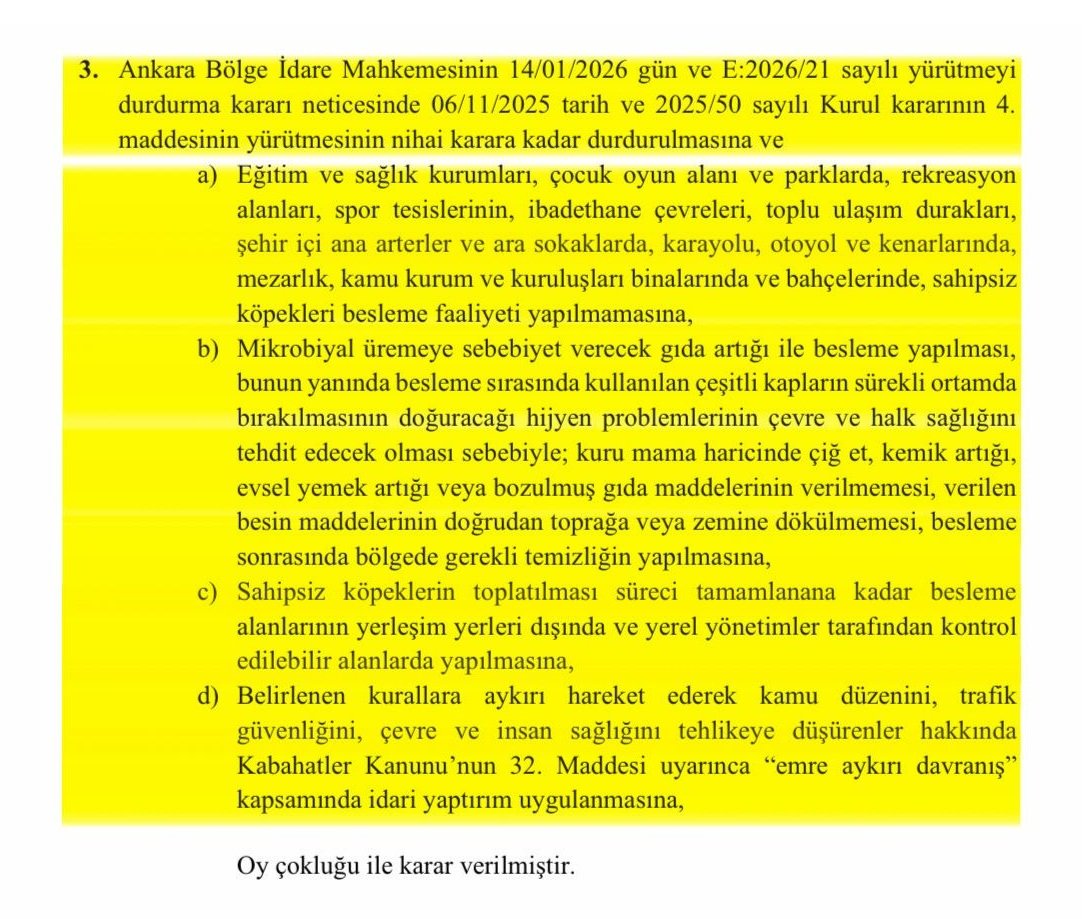KÖPEK LOBİSİNİN BİR YALANI DAHA ÇÖKTÜ!

Ankara Valiliği, idare mahkemesinin iptal kararına istinaden yeni kurul kararlarını yayınladı.

Alınan kararlara göre;

🔻 Kamusal alanlarda besleme faaliyeti yasaklandı.

🔻Besleme alanları yerleşim yerleri dışında olacak ve yerel