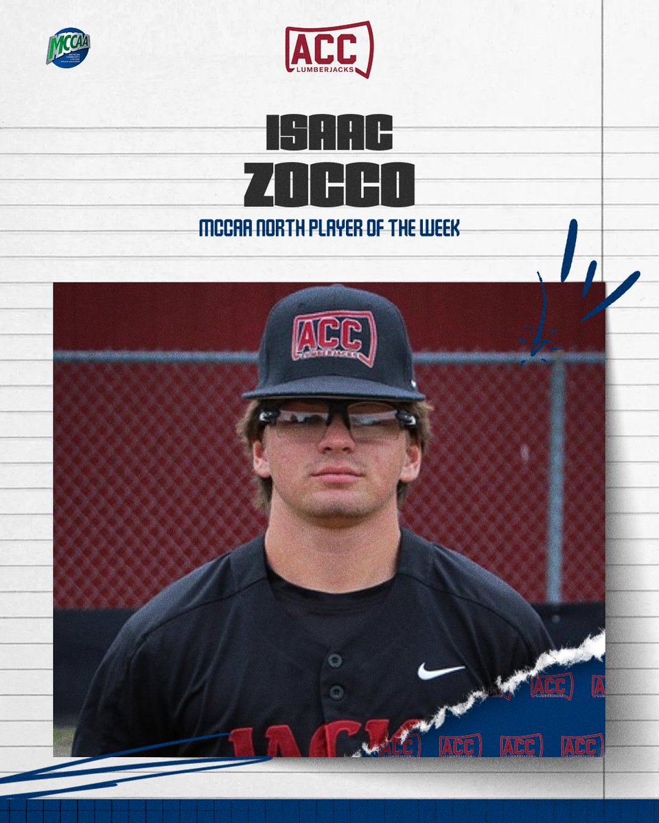 mccaa1926's tweet photo. Jacked Up! 🪓

@AlpenaCCBSB sweeps the MCCAA North weekly honors as Isaac Zocco wins Player of the Week and Jacob Brohl takes home Pitcher of the Week! Zocco slashed .545/.643/.545 in a series win while Brohl went six strong in a Lumberjack victory! https://t.co/znTWAmH0Sz