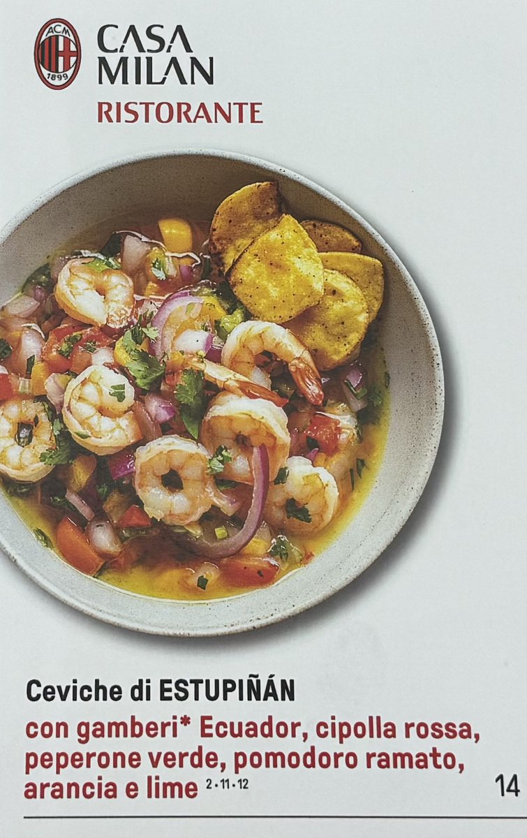 🤣🇪🇨 AC Milan’s Official Restaurant is now offering “Estupiñan’s Ceviche” in the menu 

[Photo by <a href="/MichaelCuomo7/">Michael Cuomo</a>]