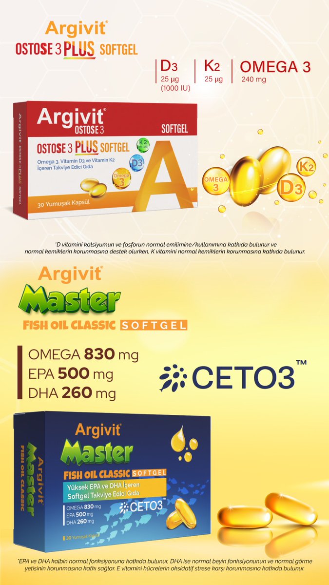eczacinin_sesi's tweet image. Argivit’ten İki Yeni Softgel: Güçlü İçerik, Pratik Kullanım!  
Argivit Master Fish Oil Classic Softgel Yüksek Omega-3 oranlarını tek kapsülde buluşturun.
eczacininsesi.com/haber/eczane-r…

#Argivit #Softgel #Omega3 #MasterFishOil #Ostose3Plus #BalıkYağı #D3K2 #TakviyeEdiciGıda #işbirliği
