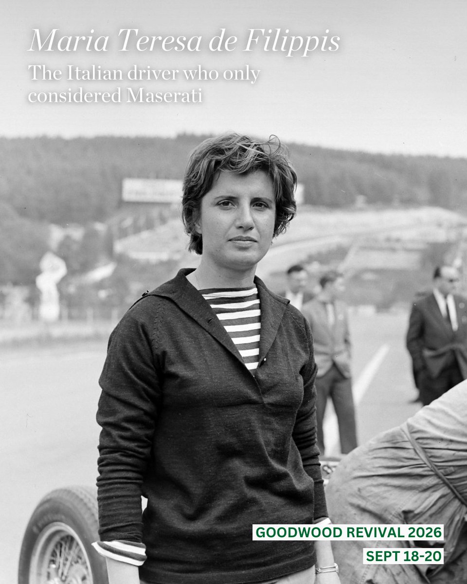 goodwoodrevival's tweet image. Maria Teresa de Filippis never needed to rely on sponsors for a drive, so it was a determined desire for autonomy that led the first woman to race in #F1 to do so in a Maserati. De Filippis claimed in an interview in 2012 that “I never wanted to go to Ferrari. At #Maserati it was