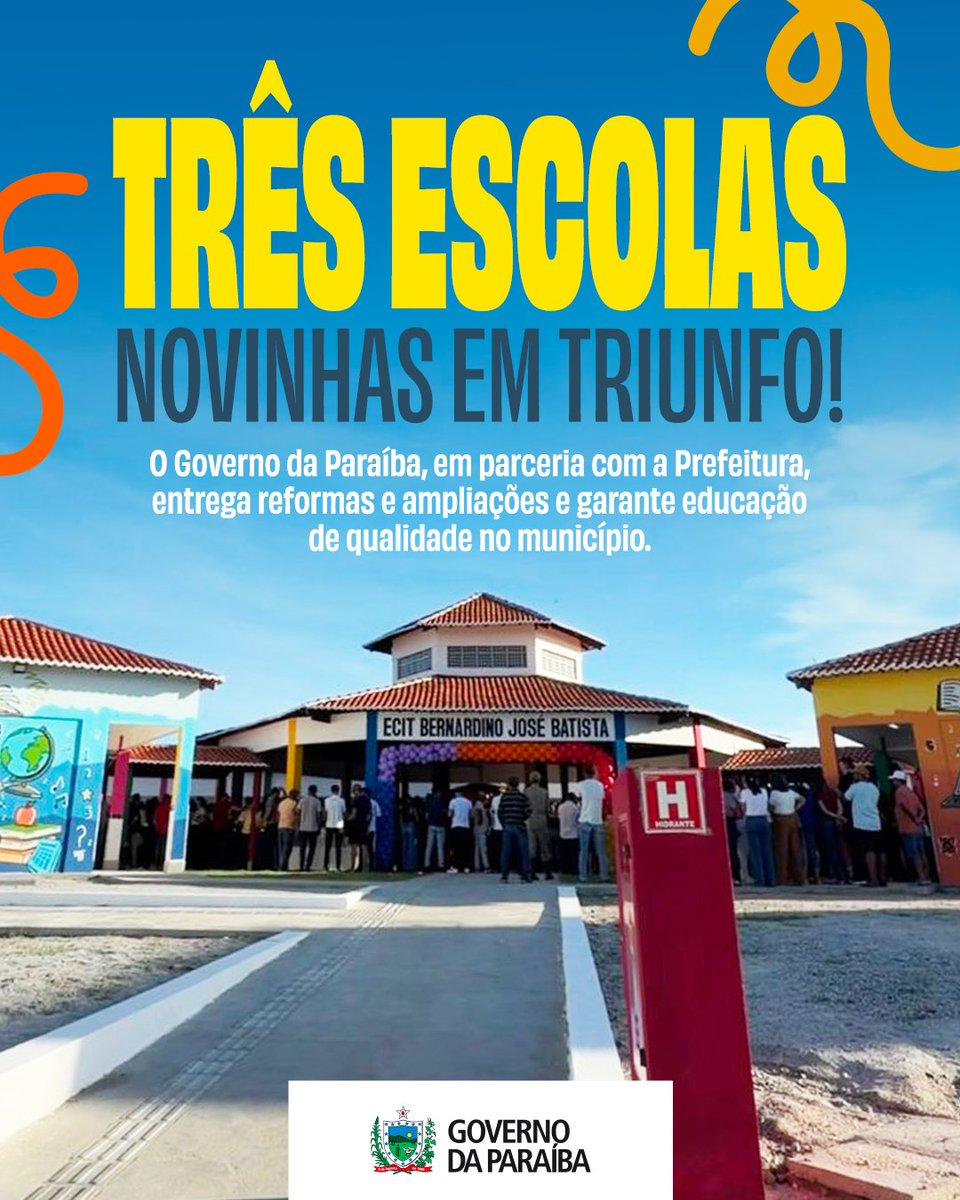 govparaiba's tweet image. ✏️Entregamos a reforma e ampliação da Escola Cidadã Integral Bernardino José Batista e as Escolas Municipais: Isolda Alves Gualberto de Andrade e Luiz Gomes de Brito, em Triunfo.

✨É a Paraíba avançando com educação de excelência em cada canto do estado.

#Educação #Triunfo