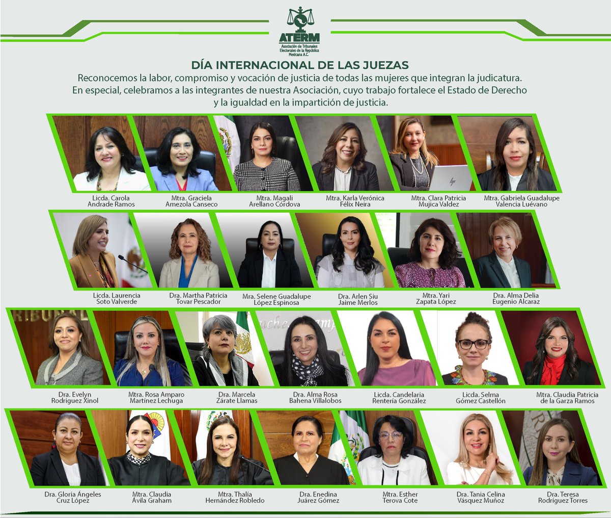 En el Día Internacional de las #Juezas reconocemos la labor, compromiso y vocación de justicia de todas las mujeres que integran la judicatura. En especial, celebramos a las integrantes de #ATERM, cuyo trabajo fortalece el Estado de Derecho.