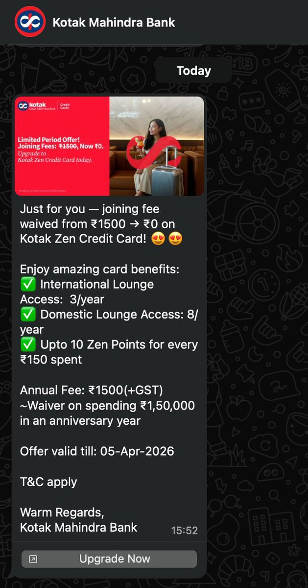 Good try by Kotak 😁 Almost upgraded by LTF Kotak card untill I saw there are annual charges in this upgrade