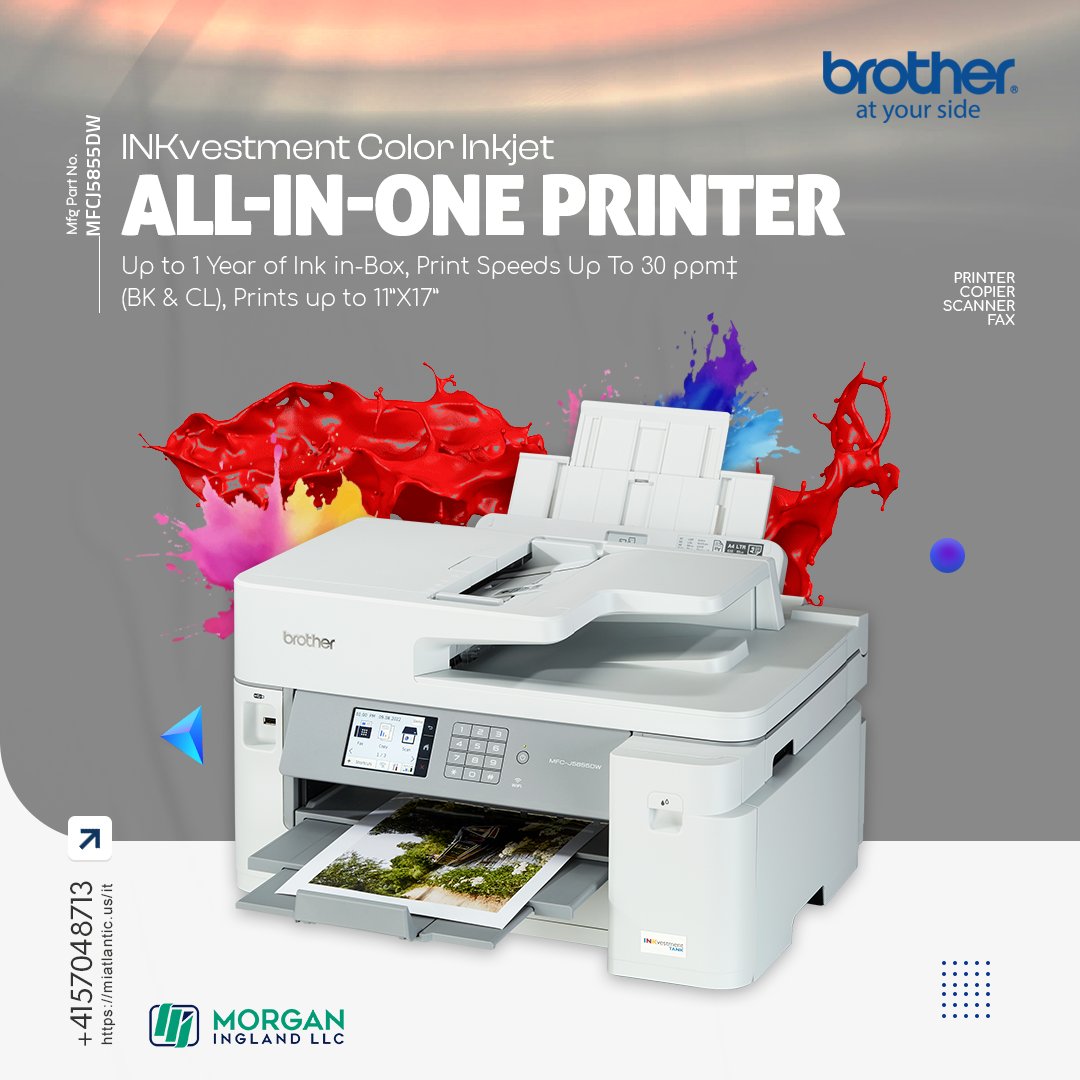 Mor_ING_LLC's tweet image. 📢 Brother MFC-J5855DW - multifunction printer - color

⚡Upgrade your productivity with a printer built for reliability and convenience.

sales@miatlantic.us | 415-704-8713

🔗 miatlantic.us/it/brother-mfc…

#MIATLANTIC #Brother #BrotherPrinter #MFCJ5855DW #MultifunctionPrinter #sale