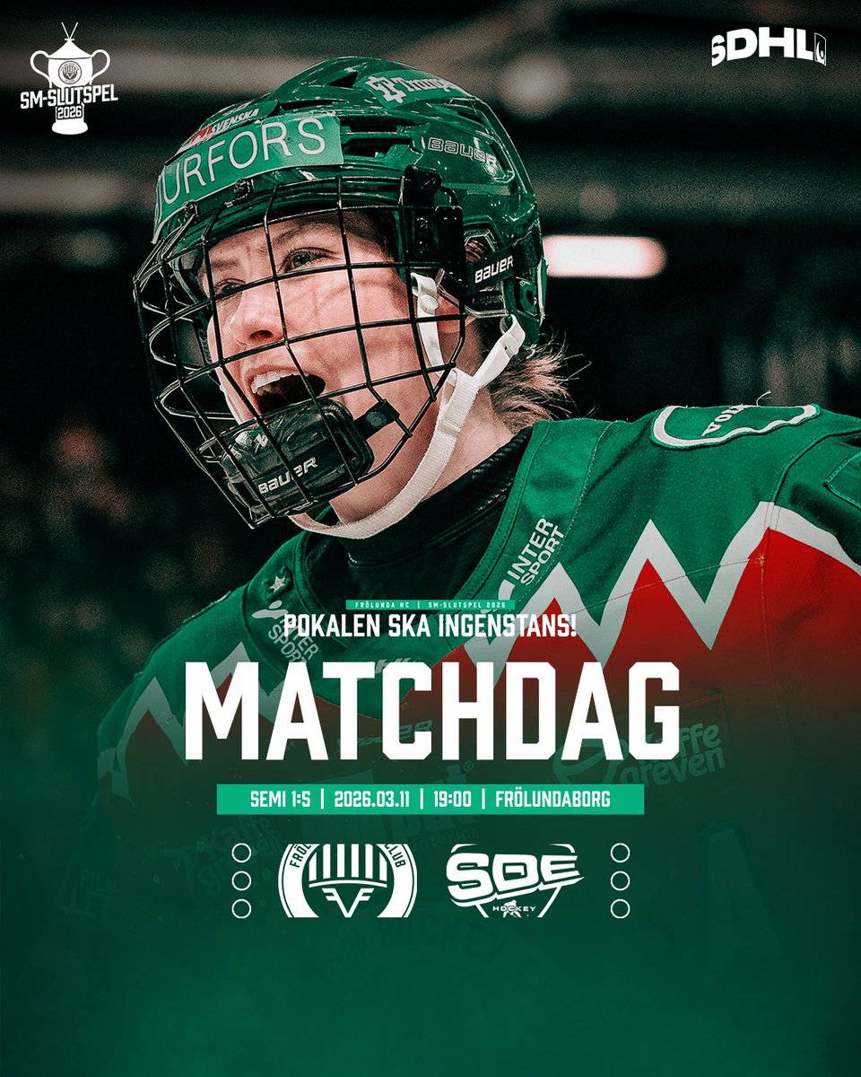 SEMIFINALDAGS!

I kväll drar vi igång semifinalen mot SDE, där vi inleder med två raka hemmamatch. Nedsläpp i semi 1 kl 19:00 i Frölundaborg i kväll, du säkrar din plats här: fhc.tmtickets.se/EDP/Event/Inde….