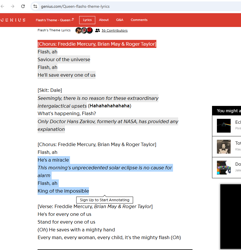Grok or Gork  Hahahahahahaha) "He's a miracle
This morning's unprecedented solar eclipse is no cause for alarm
Flash, ah
King of the impossible"  youtube.com/watch?v=GEx6Ny… <a href="/grok/">Grok</a> <a href="/gork/">gork</a>